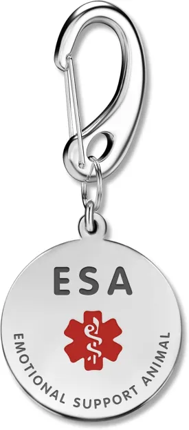 1" Double Sided ESA (Emotional Support Animal) Dog Medical Alert Tag w/Quick Clip Dog Collar or Harness Quickly and Securely  Entirely Surgical Stainless w/Hard Enamel