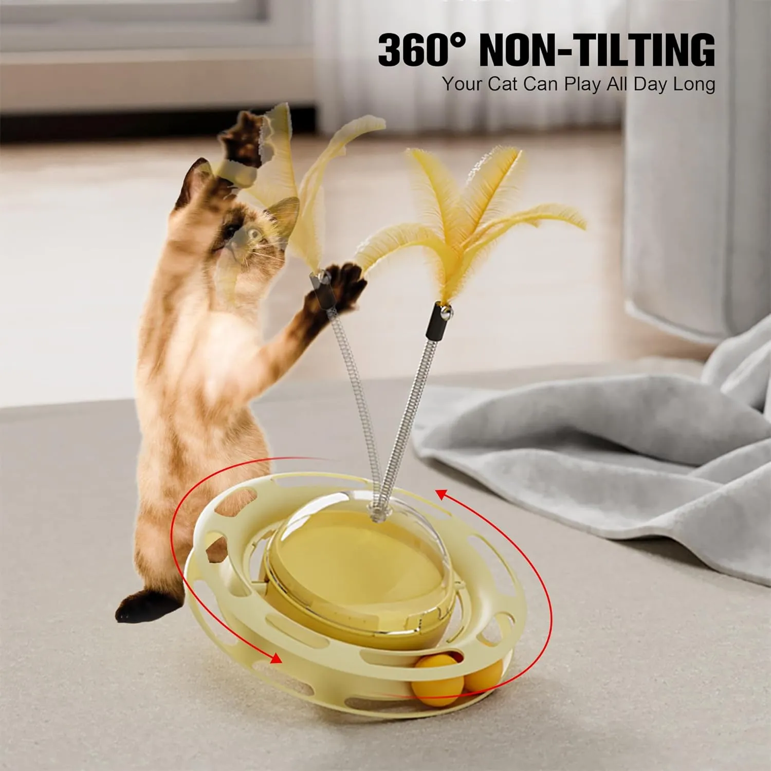 2 in 1 Cat Interactive Toy Roller 3-Level Turntable Cat Slow Feeder Food Dispenser Wand (Green-B)