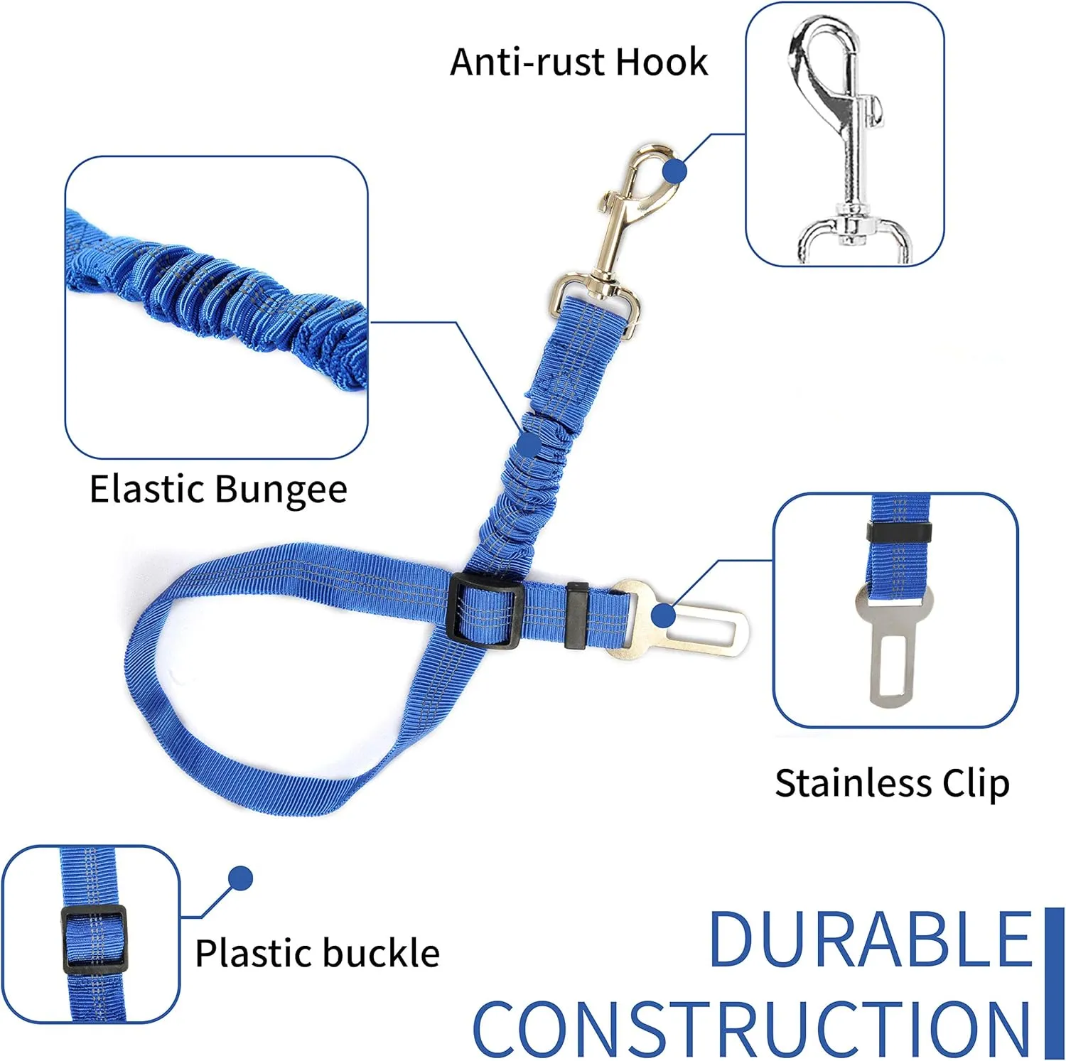 3 Colors Dog Safety Belt Pet Seat Belt Dog Car Harness Adjustable 360 zinc Alloy Buckle with Elastic,High Strength,Wear-Resistant and Durable,Easy to Install,Easy to Wash(Grey)