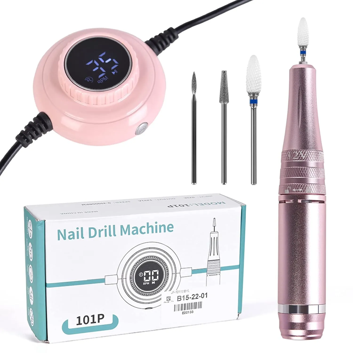 35000RPM Professional Nail Drill Machine Portable Electric Nail File Acrylic Manicure Pedicure Grinding Drill Set Polishing Shape Tools Design for Home Salon Use (Set 1)