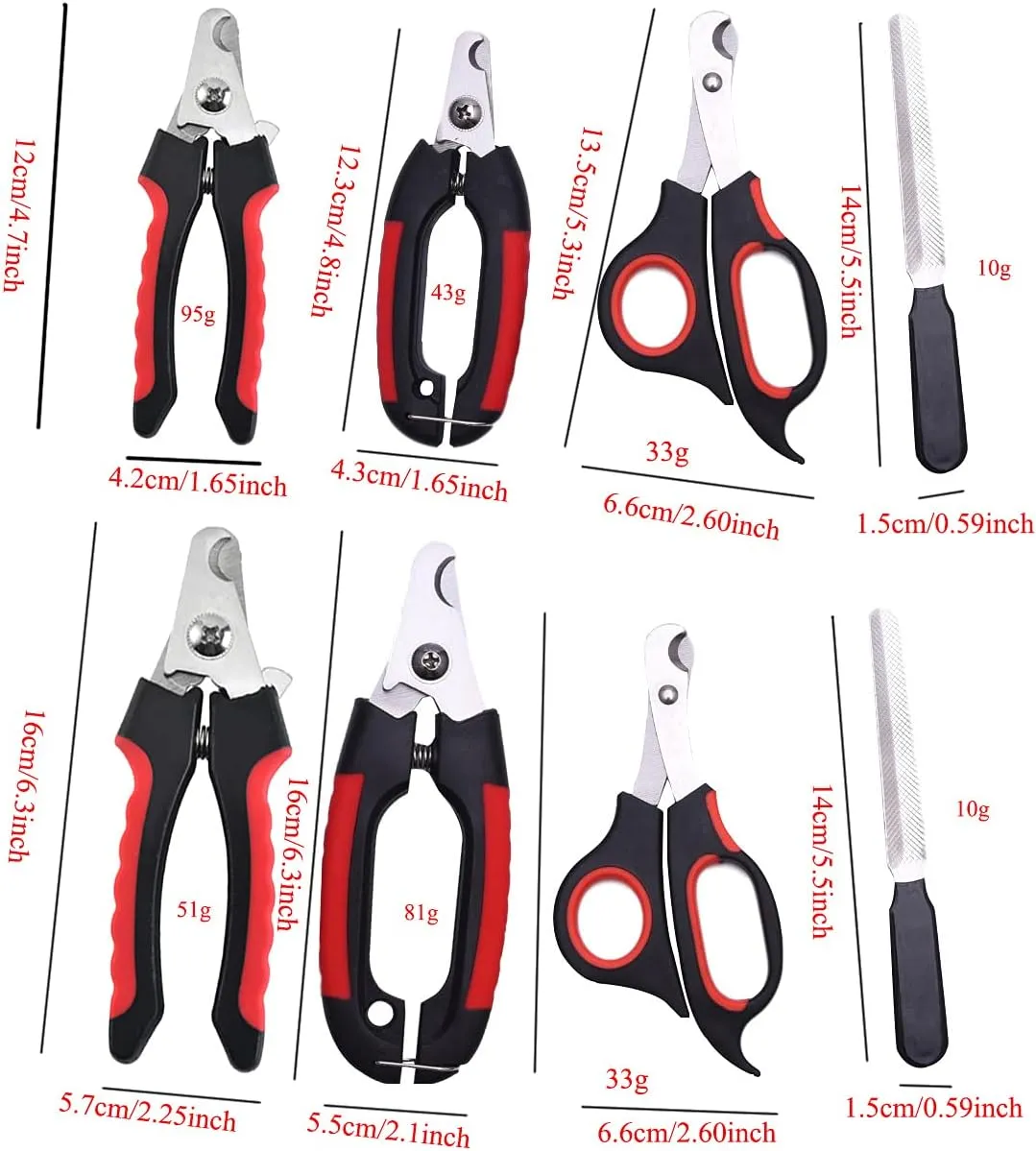 4 Pieces/set Pet Dog Cat Nail Clipper Cutter Stainless Steel Grooming Trimmer Scissors Clippers for Animals with Lock 2 sizes (Small, Black and Red)
