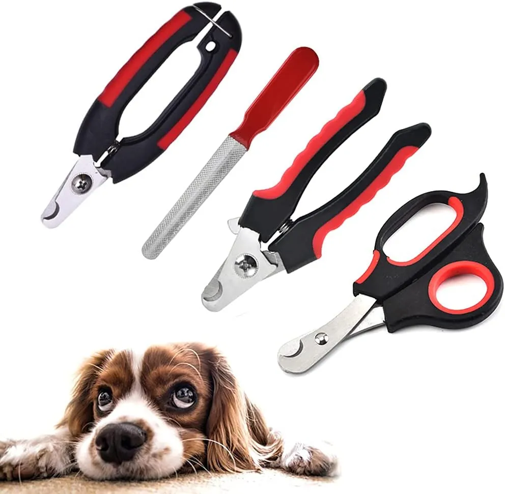 4 Pieces/set Pet Dog Cat Nail Clipper Cutter Stainless Steel Grooming Trimmer Scissors Clippers for Animals with Lock 2 sizes (Small, Black and Red)