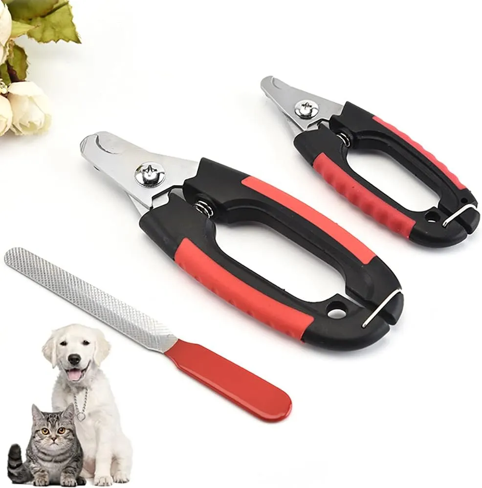 4 Pieces/set Pet Dog Cat Nail Clipper Cutter Stainless Steel Grooming Trimmer Scissors Clippers for Animals with Lock 2 sizes (Small, Black and Red)