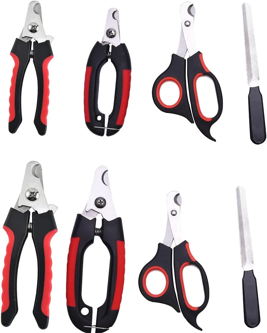 4 Pieces/set Pet Dog Cat Nail Clipper Cutter Stainless Steel Grooming Trimmer Scissors Clippers for Animals with Lock 2 sizes (Small, Black and Red)