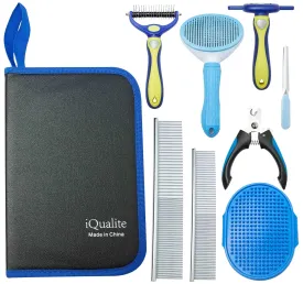 8PCS Dog Brush For Shedding, Pet Grooming Kit for Dogs & Cats: Self Cleaning Slicker Brush, Deshedding Dog Brush, Bath Brush, Pets Nail Clippers & Complete Comb Set (Blue)
