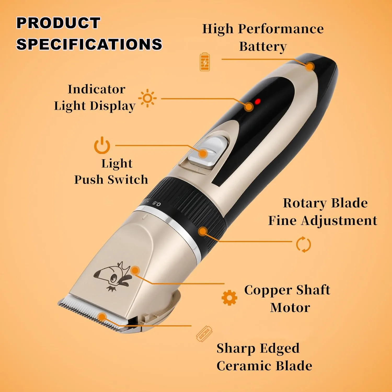Aovdy Dog Clippers Grooming Kit Dog Shaver Clippers Hair and Paw Electric Cleaning Hair Clippers Set for Dogs Cats Rabbit (Gold, Scissor Set Foot Shaving Blade)