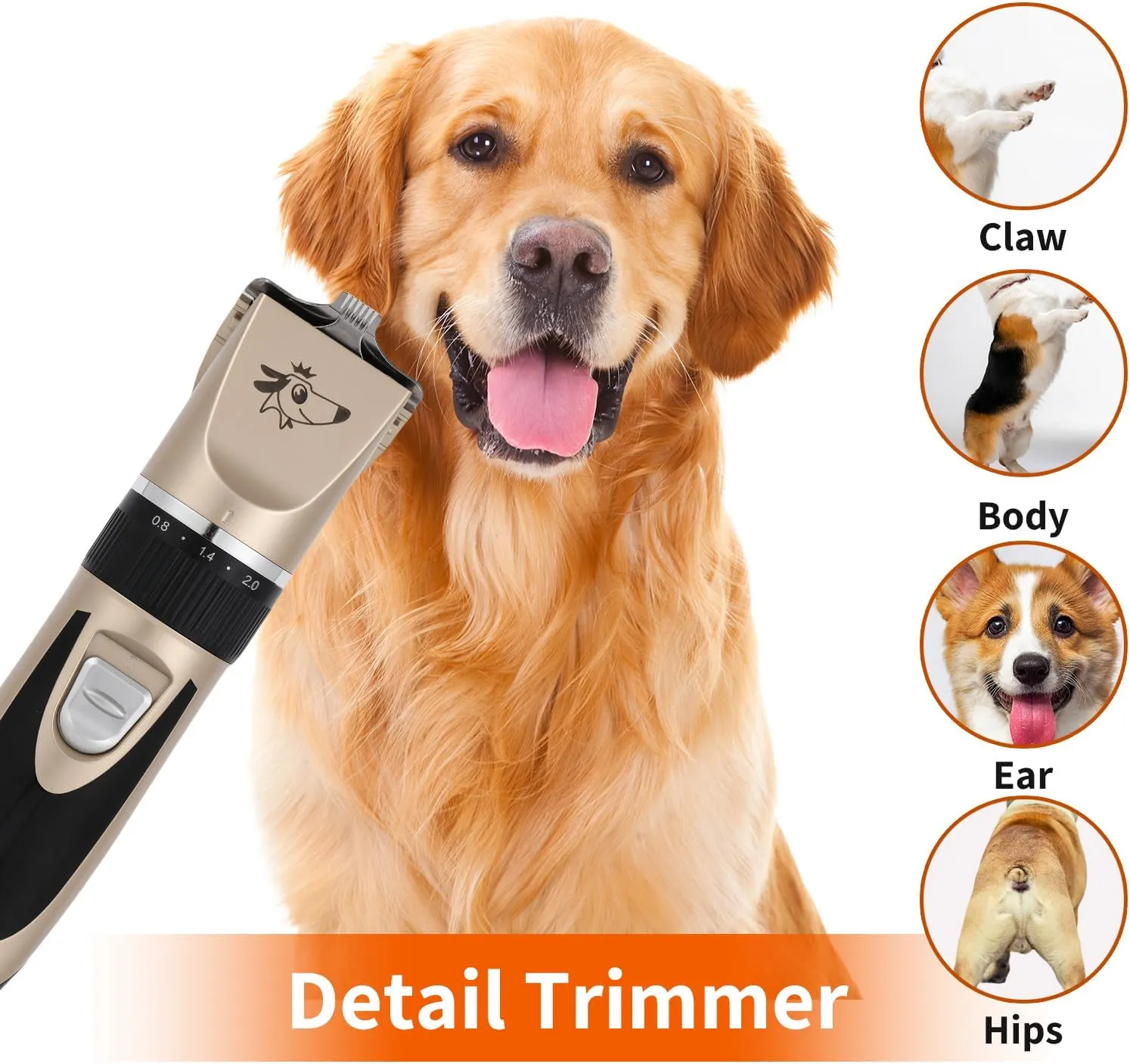 Aovdy Dog Clippers Grooming Kit Dog Shaver Clippers Hair and Paw Electric Cleaning Hair Clippers Set for Dogs Cats Rabbit (Gold, Scissor Set Foot Shaving Blade)