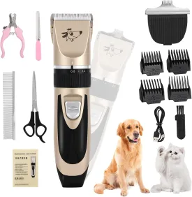 Aovdy Dog Clippers Grooming Kit Dog Shaver Clippers Hair and Paw Electric Cleaning Hair Clippers Set for Dogs Cats Rabbit (Gold, Scissor Set Foot Shaving Blade)