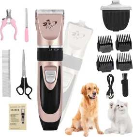Aovdy Dog Clippers Grooming Kit Dog Shaver Clippers Hair and Paw Electric Cleaning Hair Clippers Set for Dogs Cats Rabbit (Rose Gold, Scissor Set Foot Shaving Blade)