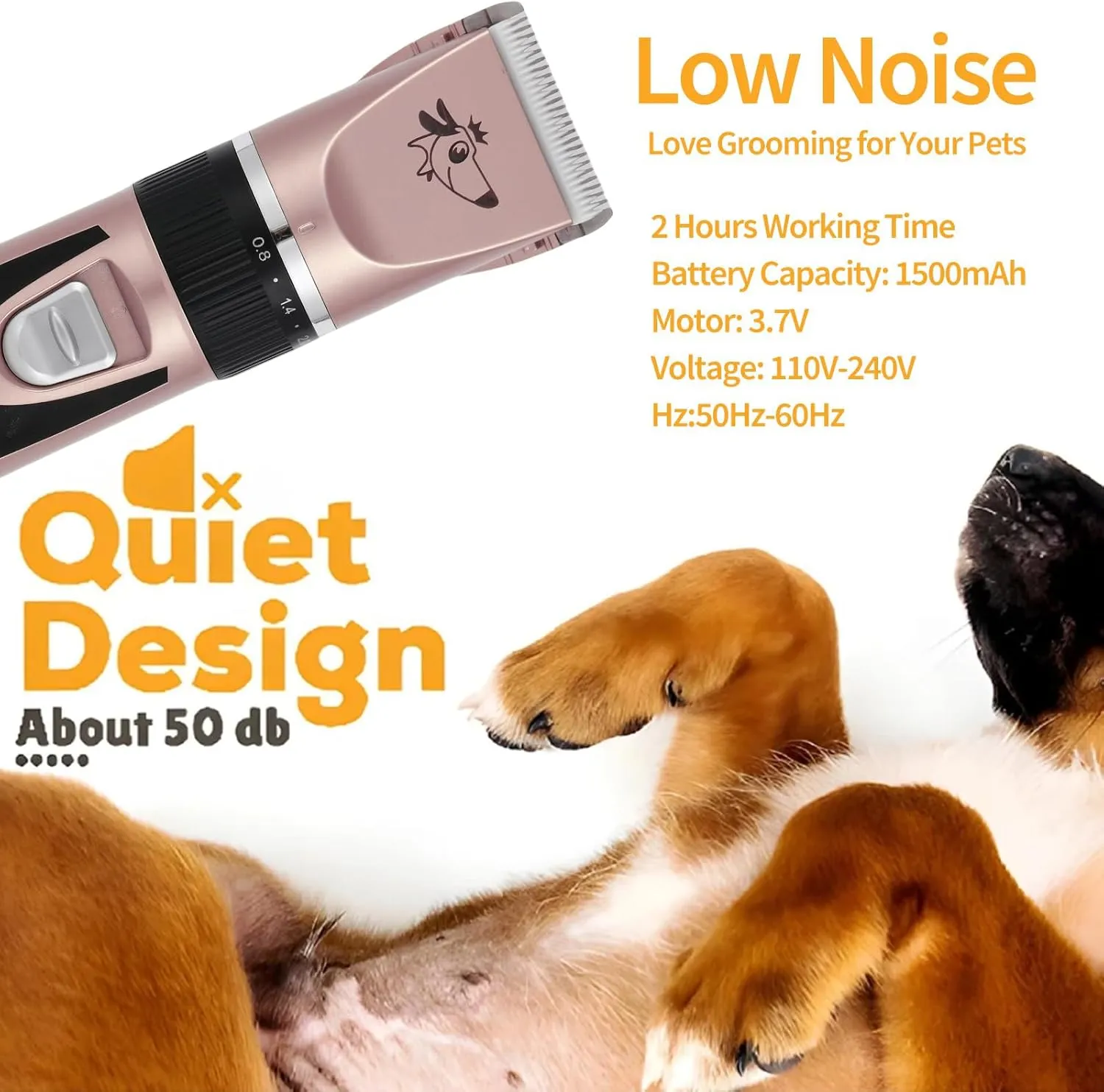 Aovdy Dog Clippers Grooming Kit Dog Shaver Clippers Hair and Paw Electric Cleaning Hair Clippers Set for Dogs Cats Rabbit (Rose Gold, Scissor Set Foot Shaving Blade)