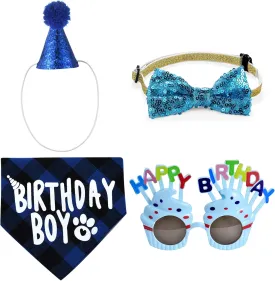 Avaner Dog Birthday Bandana Set, Pet Birthday Party Hat Bandana Bowtie Set for Small Medium Dogs Cats