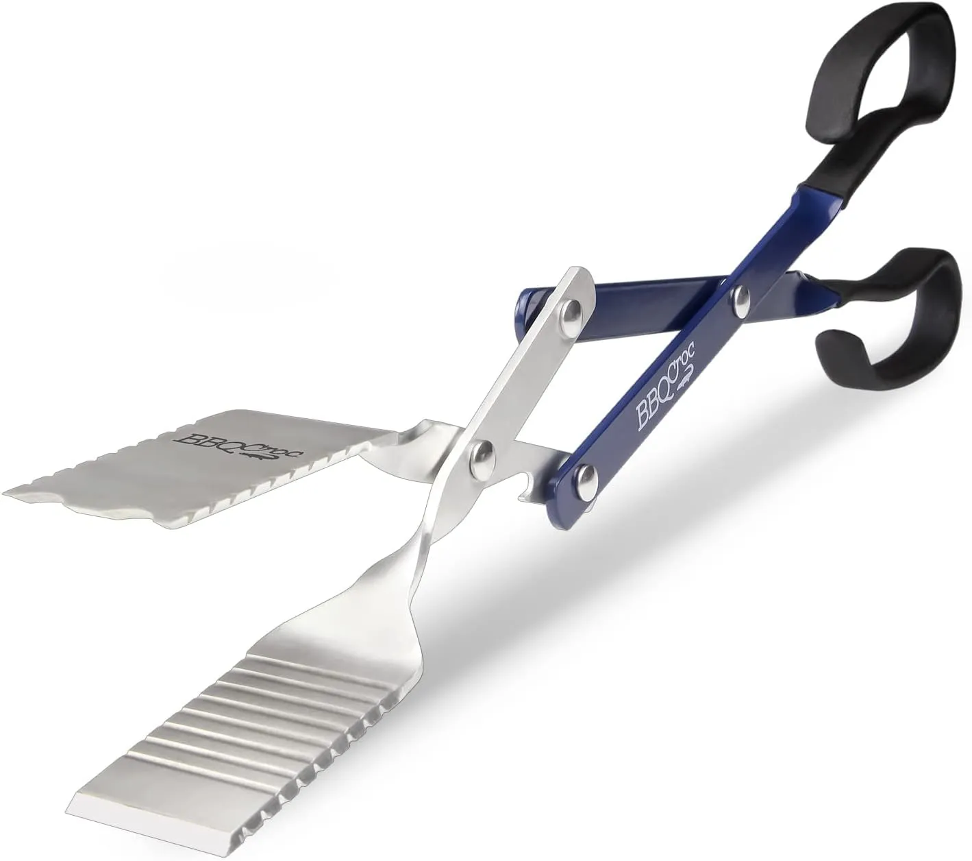 BBQ Croc 3 in 1 Barbecue Tool 18-inch - Lightweight and Long Tongs, Spatula and Grill Scraper (Blue) (18 inch Without Flashlight)
