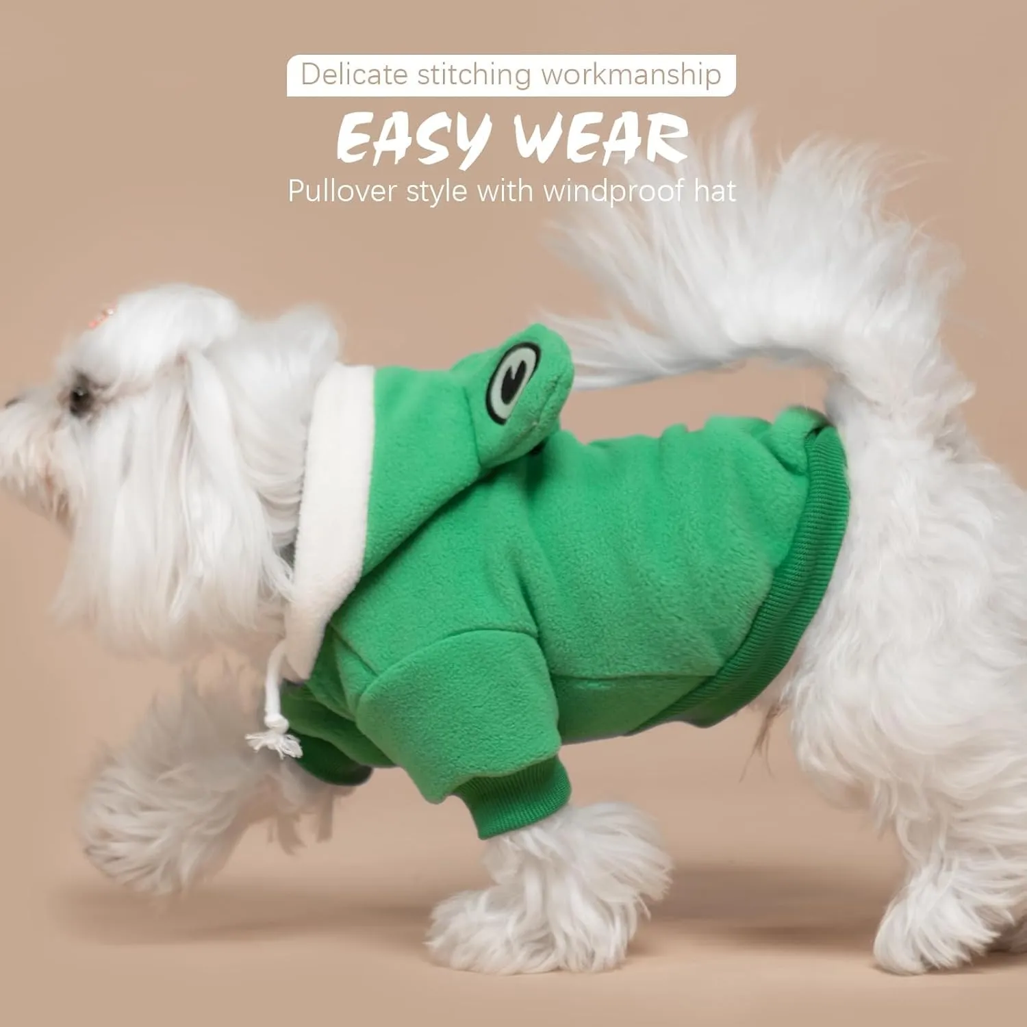 BINGPET Dog Hoodie Cute Frog Dog Costume Pet Clothes,Warm Fleece Dog Sweater with Hood,Doggy Winter Coat Puppy Kitten Sweaters for French Bulldog Chihuahua Ropa para Perro Boston Terrier(Frog,SM)