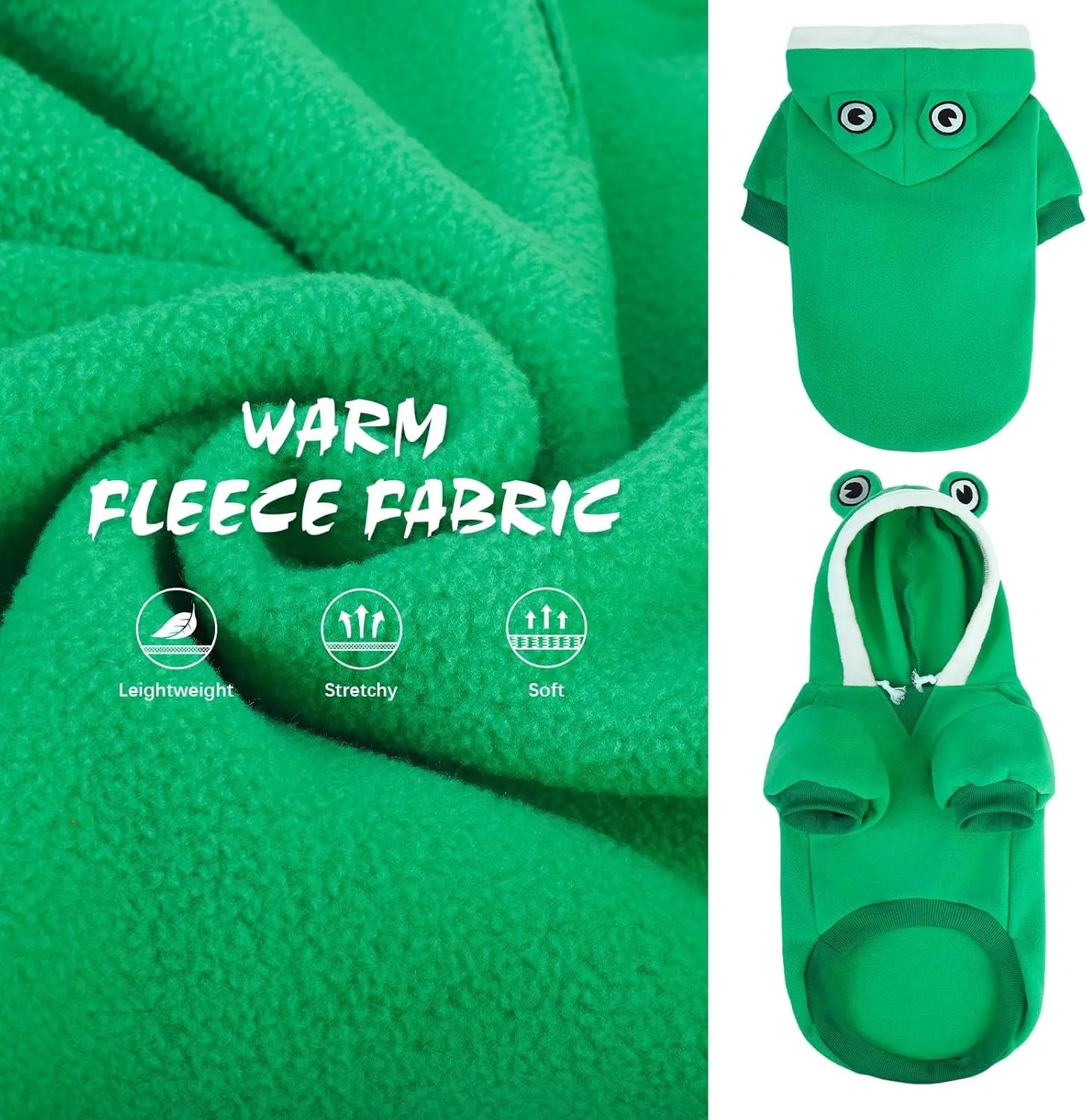 BINGPET Dog Hoodie Cute Frog Dog Costume Pet Clothes,Warm Fleece Dog Sweater with Hood,Doggy Winter Coat Puppy Kitten Sweaters for French Bulldog Chihuahua Ropa para Perro Boston Terrier(Frog,SM)