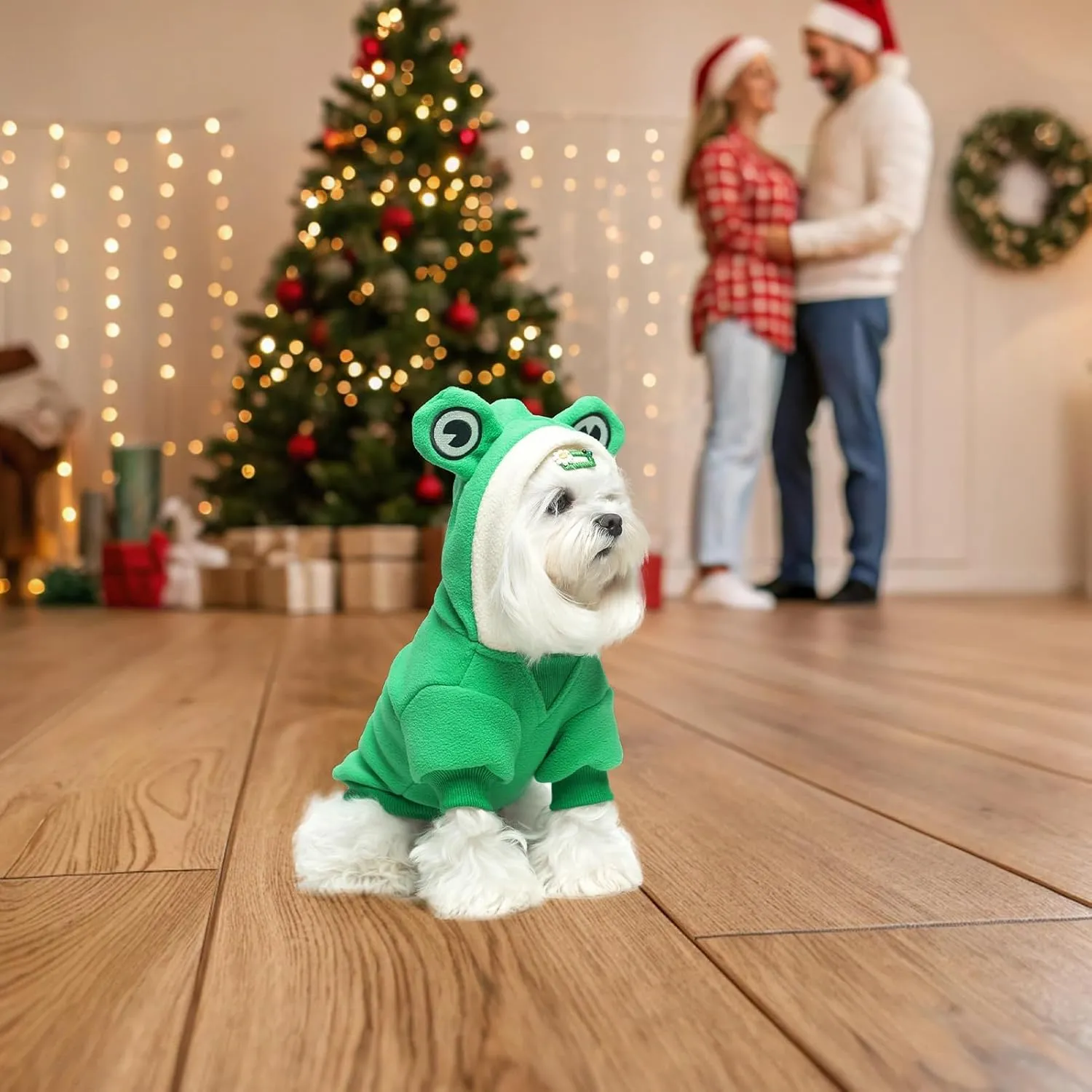 BINGPET Dog Hoodie Cute Frog Dog Costume Pet Clothes,Warm Fleece Dog Sweater with Hood,Doggy Winter Coat Puppy Kitten Sweaters for French Bulldog Chihuahua Ropa para Perro Boston Terrier(Frog,SM)