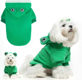 BINGPET Dog Hoodie Cute Frog Dog Costume Pet Clothes,Warm Fleece Dog Sweater with Hood,Doggy Winter Coat Puppy Kitten Sweaters for French Bulldog Chihuahua Ropa para Perro Boston Terrier(Frog,SM)