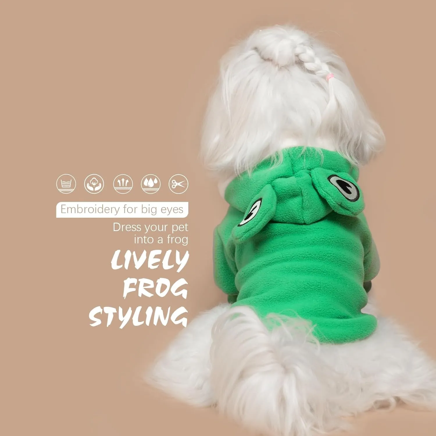 BINGPET Dog Hoodie Cute Frog Dog Costume Pet Clothes,Warm Fleece Dog Sweater with Hood,Doggy Winter Coat Puppy Kitten Sweaters for French Bulldog Chihuahua Ropa para Perro Boston Terrier(Frog,SM)