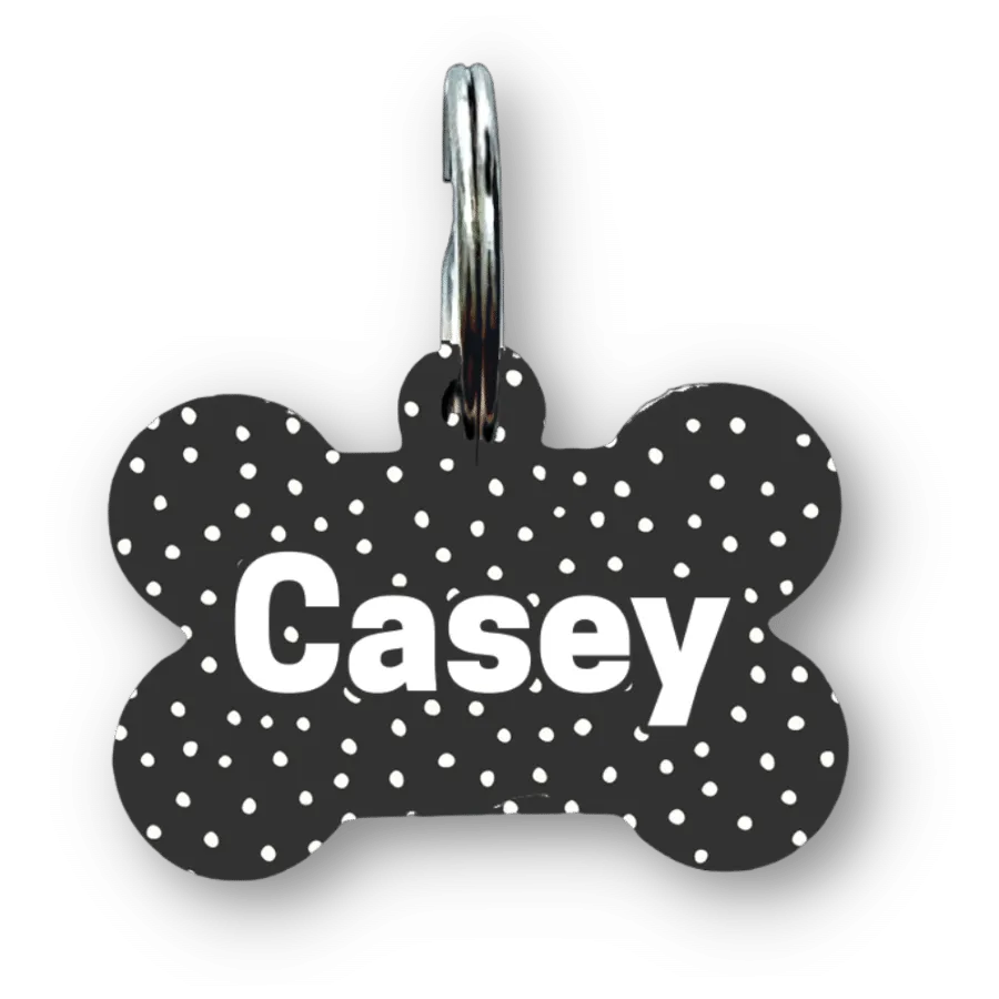 Black Polka Dots Bone Dog Tag