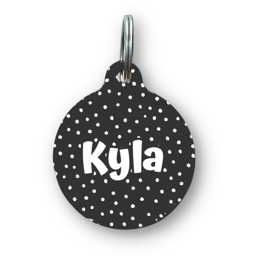 Black Polka Dots Circle Pet Tag