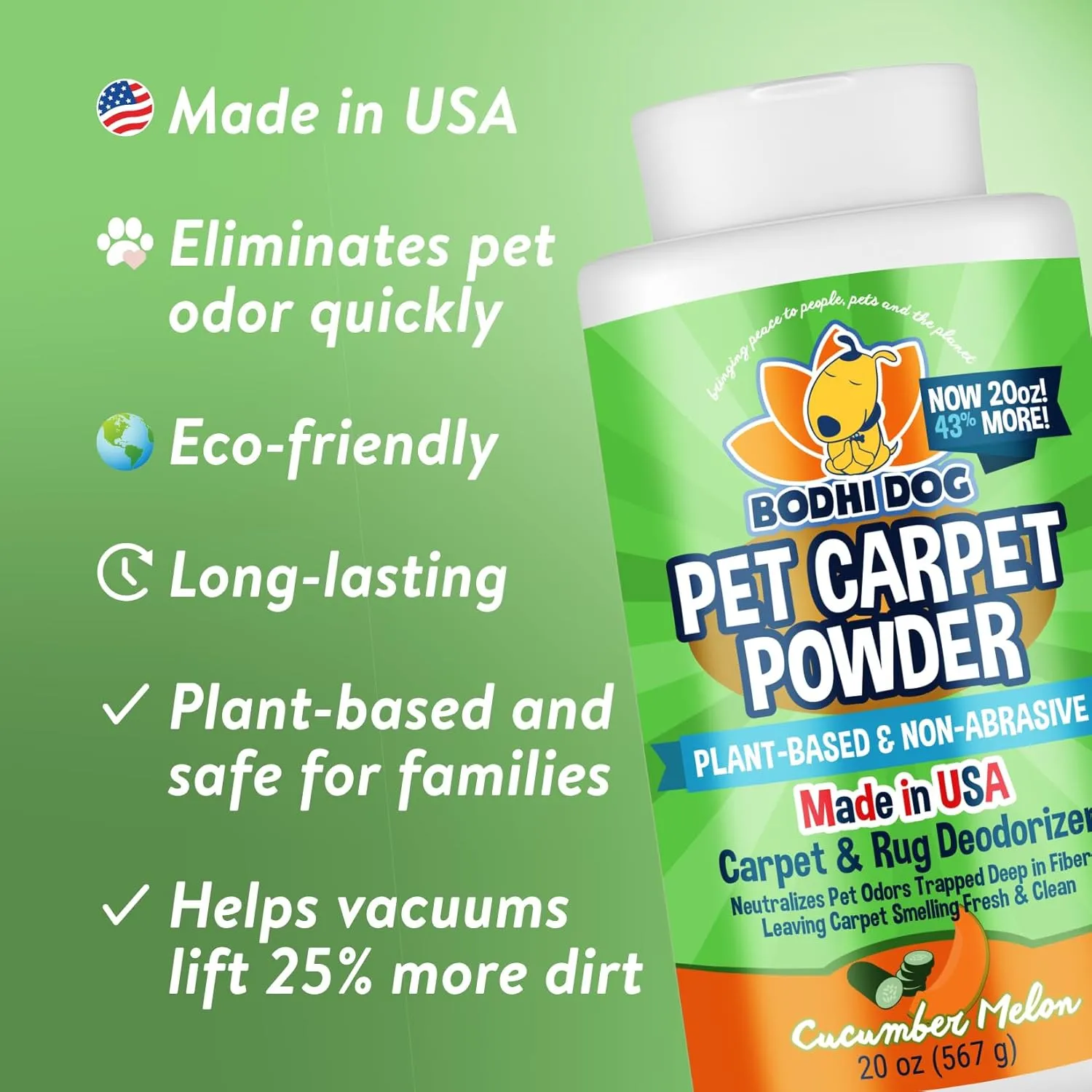 Bodhi Dog Natural Carpet Powder - Dry Pet Smell Eliminator & Urine Odor Remover - Loosens Fur & Dirt - Plant-Based and Biodegradable Room Freshener for Home with Pets - Cucumber Melon (Pack of 1)