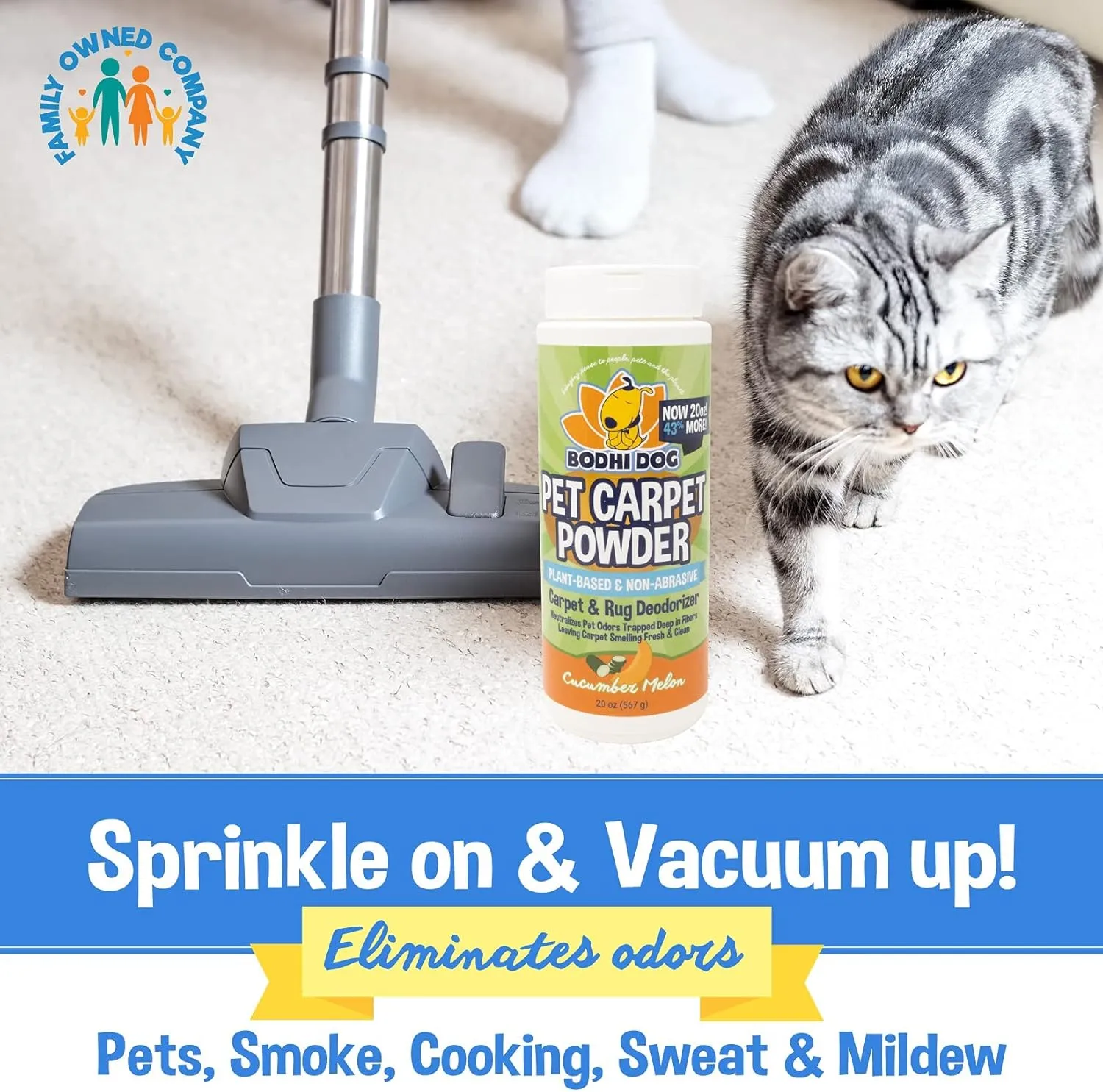 Bodhi Dog Natural Carpet Powder - Dry Pet Smell Eliminator & Urine Odor Remover - Loosens Fur & Dirt - Plant-Based and Biodegradable Room Freshener for Home with Pets - Cucumber Melon (Pack of 1)