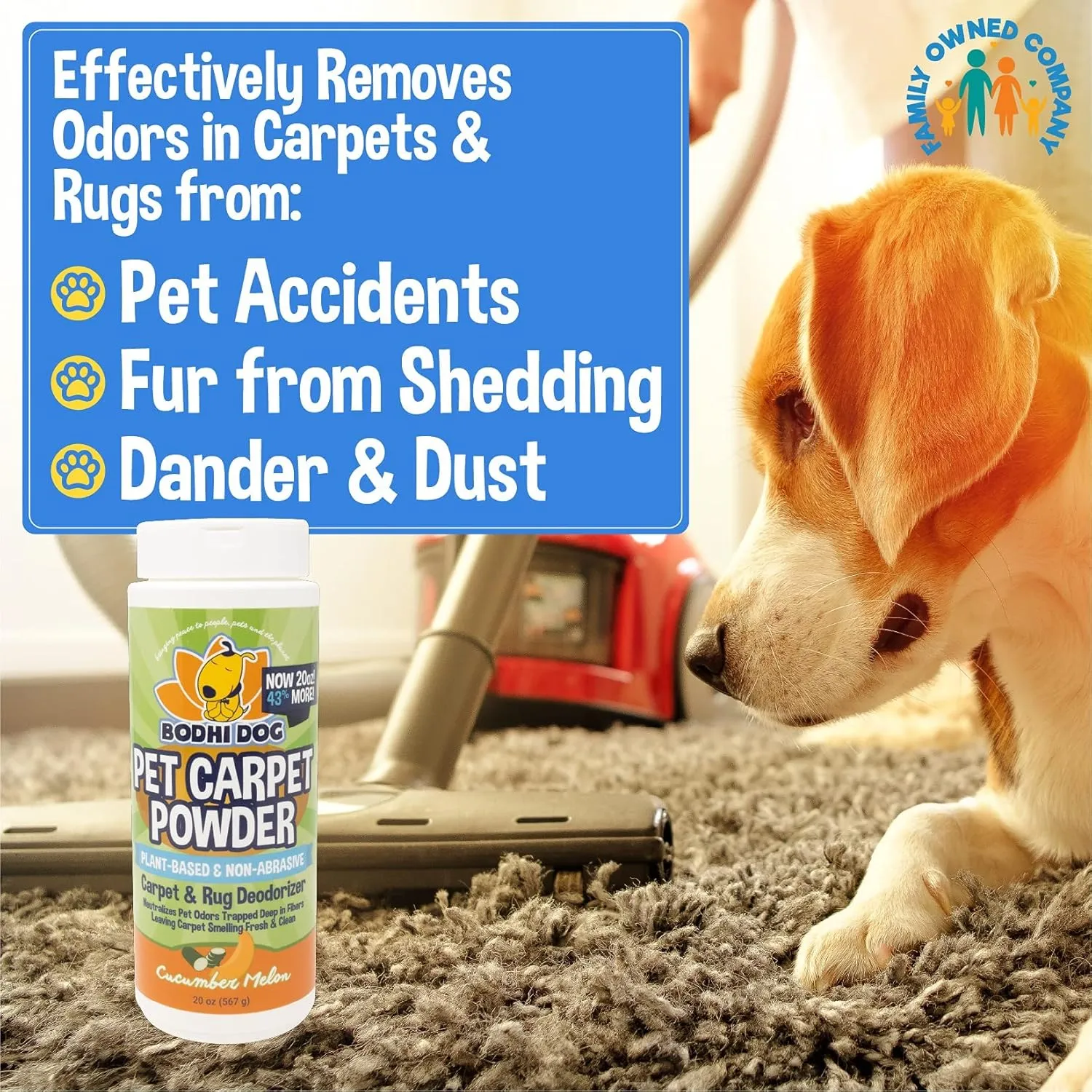 Bodhi Dog Natural Carpet Powder - Dry Pet Smell Eliminator & Urine Odor Remover - Loosens Fur & Dirt - Plant-Based and Biodegradable Room Freshener for Home with Pets - Cucumber Melon (Pack of 1)
