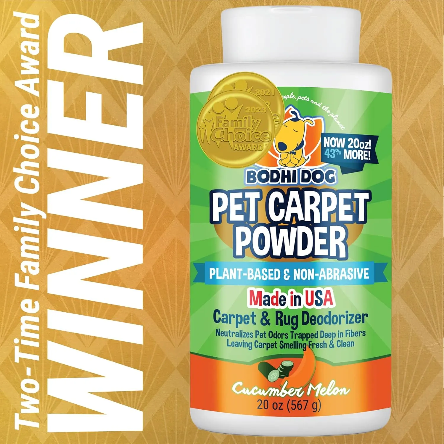 Bodhi Dog Natural Carpet Powder - Dry Pet Smell Eliminator & Urine Odor Remover - Loosens Fur & Dirt - Plant-Based and Biodegradable Room Freshener for Home with Pets - Cucumber Melon (Pack of 1)