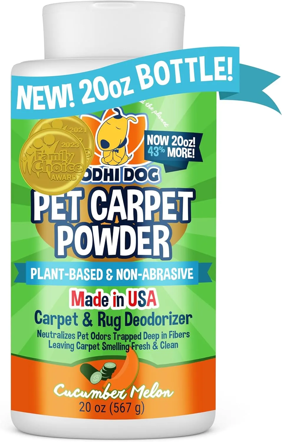 Bodhi Dog Natural Carpet Powder - Dry Pet Smell Eliminator & Urine Odor Remover - Loosens Fur & Dirt - Plant-Based and Biodegradable Room Freshener for Home with Pets - Cucumber Melon (Pack of 1)