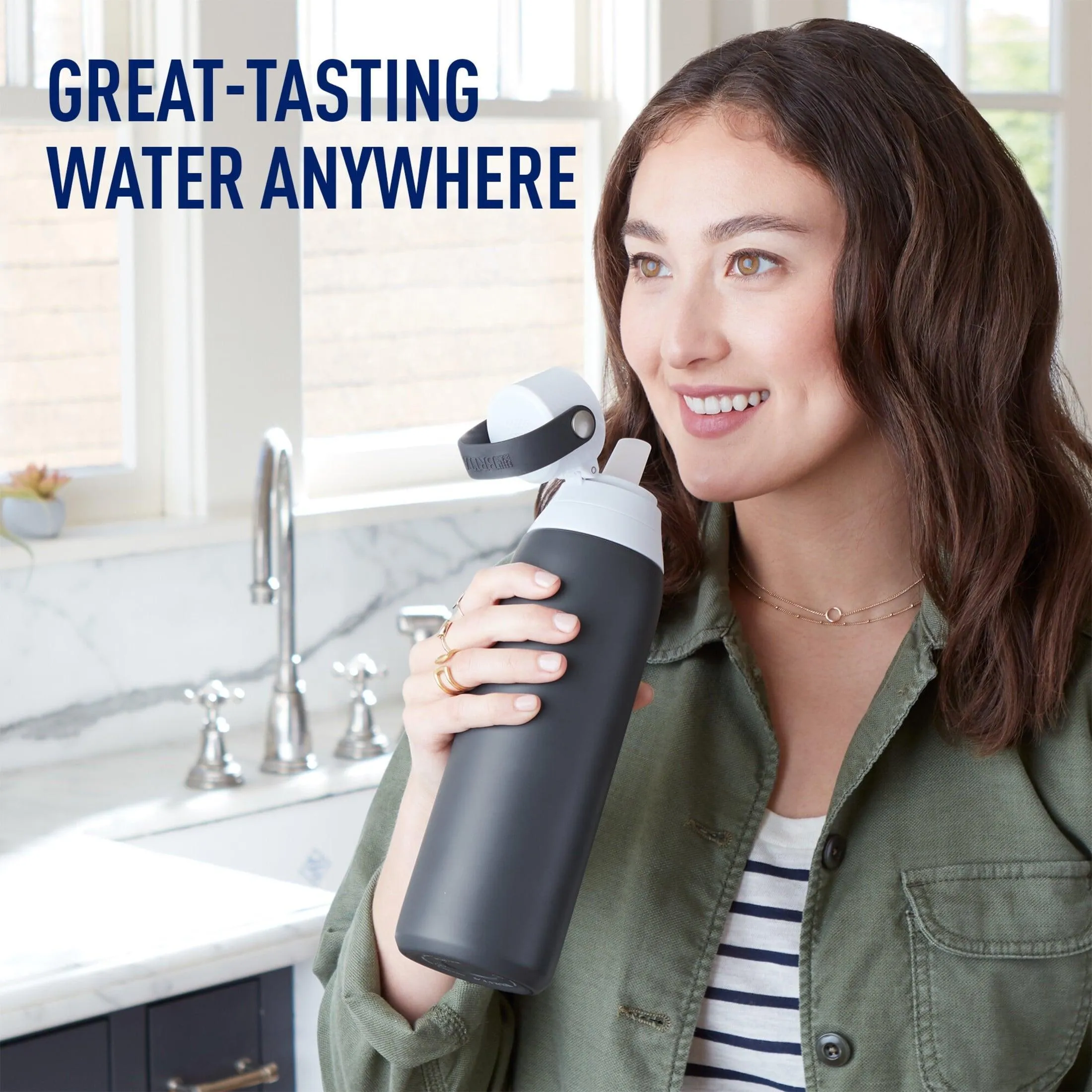 Brita 20 oz Carbon Premium Stainless Steel Leak Proof Filtered Insulated Water Bottle with Straw