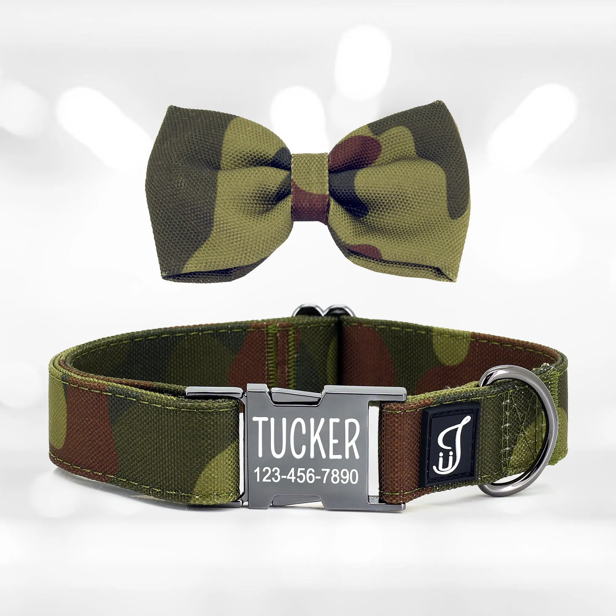 Camouflage Dog Collar with Bow Tie