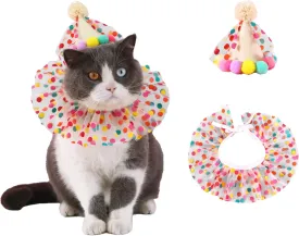 Cat Birthday Hat with Scarf, Pet Party Decorations Sets Outfits Dog Costumes Lace Collar for Cat Small Breed Dogs