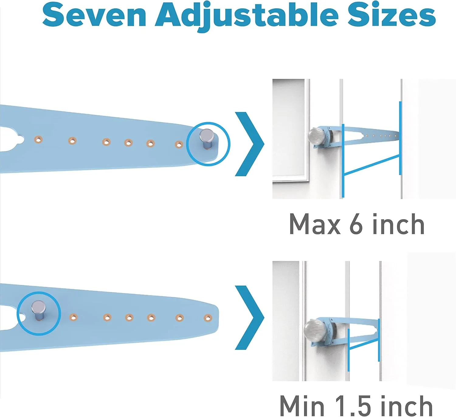Cat Door Latch with Stabilizer, 7 Sizes Adjustable Door Latch for Cat to Keep Dog Out of Litter Box, Economical Alternative of Pet Gates and Interior Pet Door, Plastic