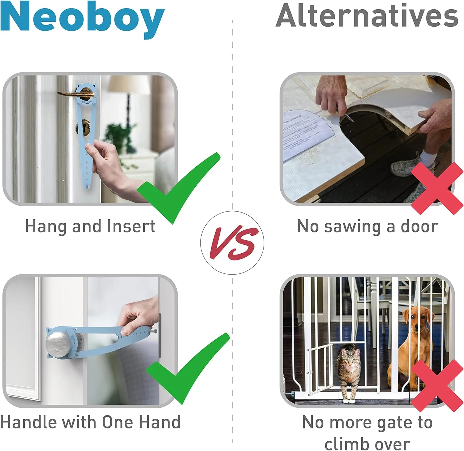 Cat Door Latch with Stabilizer, 7 Sizes Adjustable Door Latch for Cat to Keep Dog Out of Litter Box, Economical Alternative of Pet Gates and Interior Pet Door, Plastic