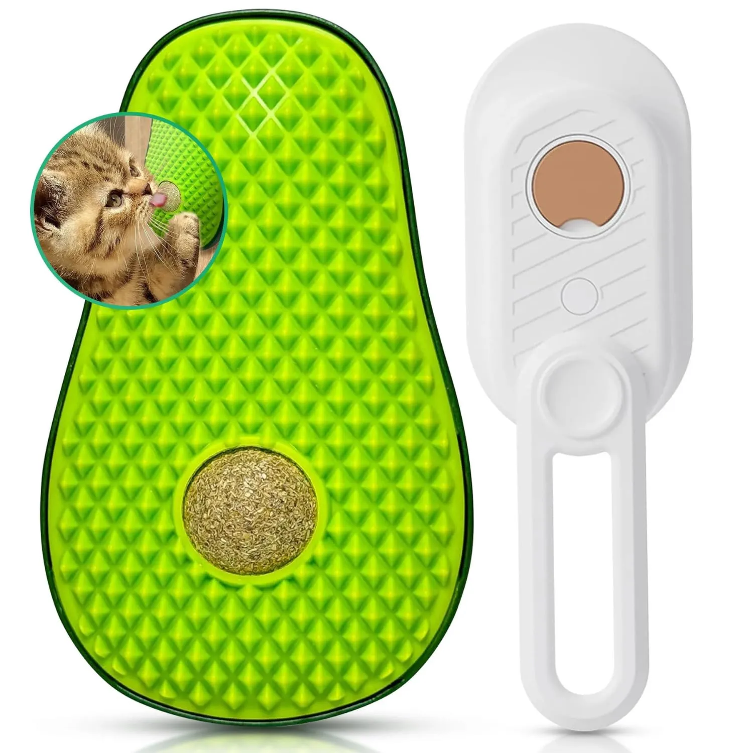 Cat Grooming Kit with Cat Scratcher Toys and Steam Hair Brush | Cat Nip Wall Massage Ball for Cats Self Groomer | Release Button Steamy Cat Brush | 2-Piece Pet Supplies Set