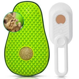 Cat Grooming Kit with Cat Scratcher Toys and Steam Hair Brush | Cat Nip Wall Massage Ball for Cats Self Groomer | Release Button Steamy Cat Brush | 2-Piece Pet Supplies Set