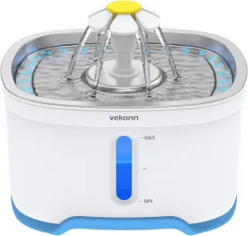 Cat Water Fountain with Stainless Steel Top, 2.5L Pet Water Fountain with Led Light and Water Level Window