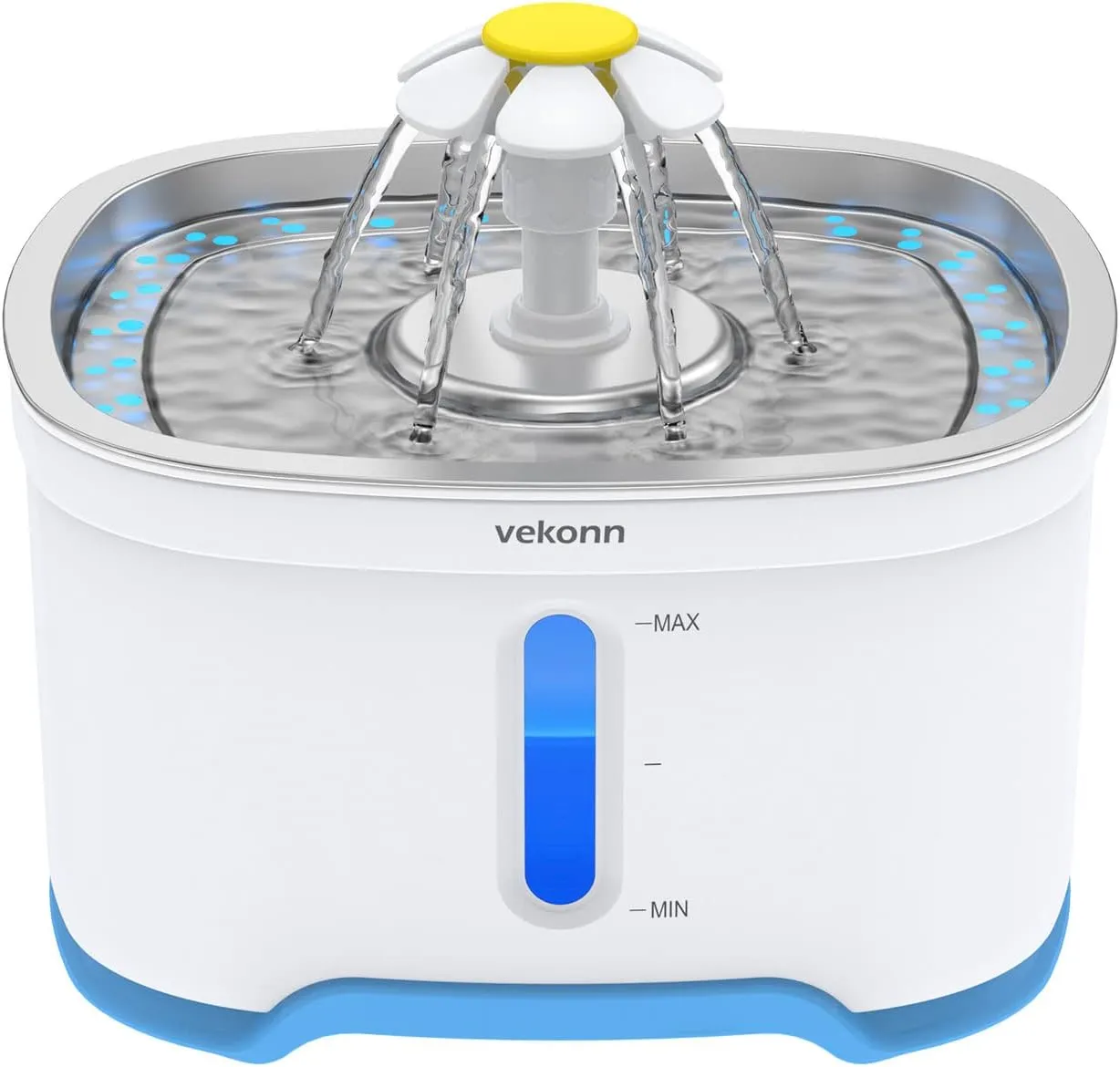 Cat Water Fountain with Stainless Steel Top, 2.5L Pet Water Fountain with Led Light and Water Level Window