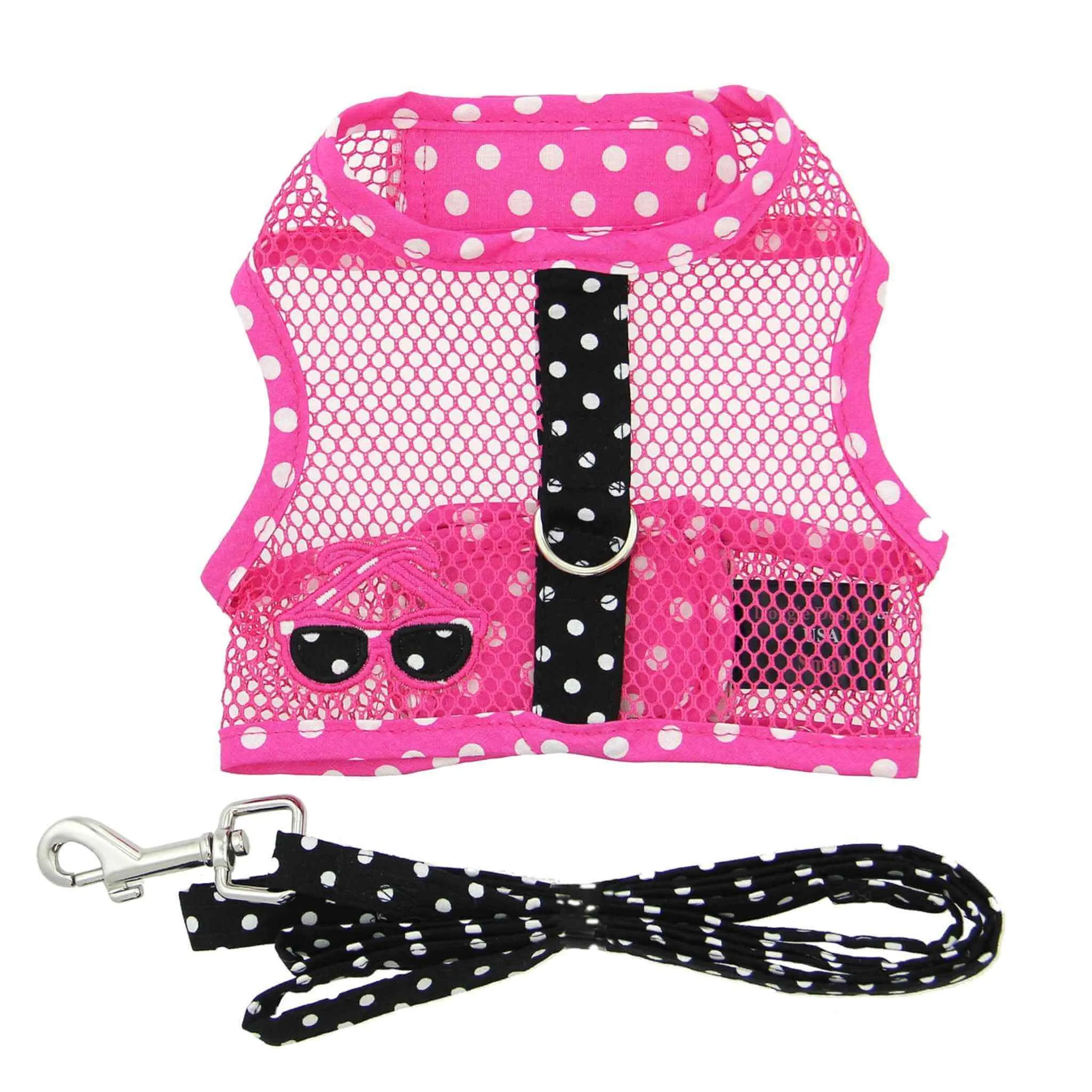 Cool Mesh Dog Harness - Sunglasses Pink and Black Polka Dot