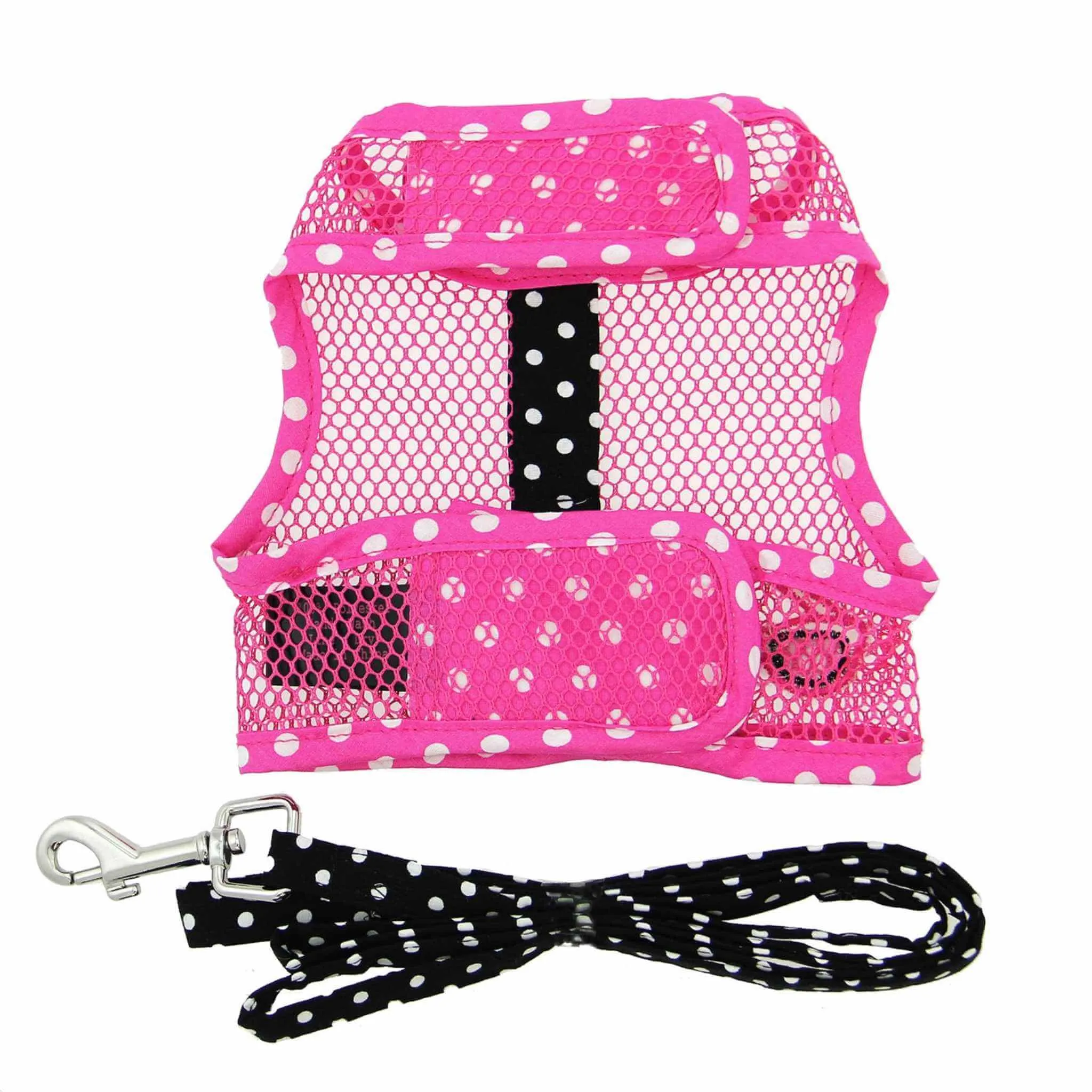 Cool Mesh Dog Harness - Sunglasses Pink and Black Polka Dot
