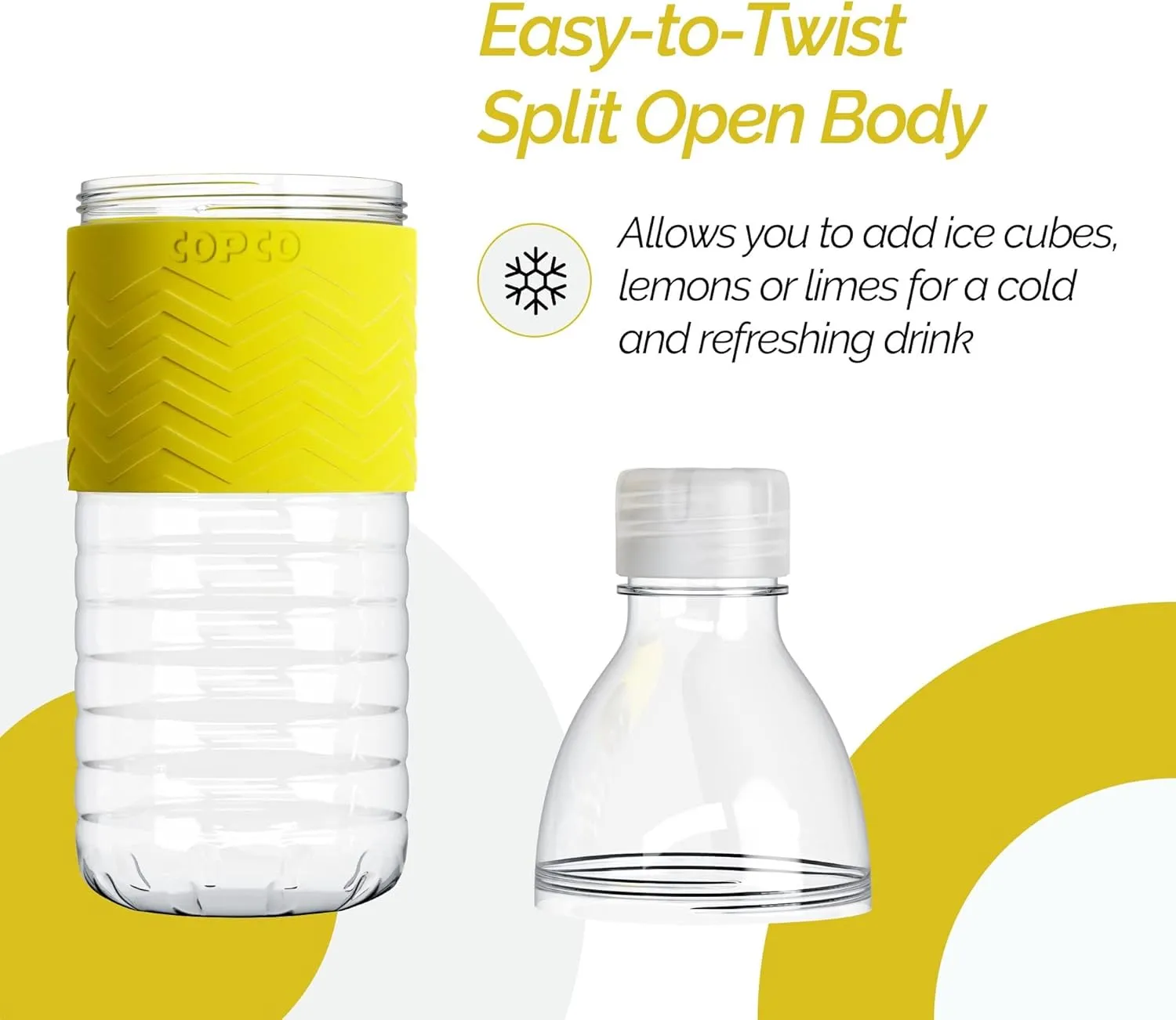 Copco Hydra 16.9 oz Water Bottle with Leak-Proof Lid - Tritan Reusable with Textured Grip Sleeve - BPA-Free, Shatter-Resistant, Dishwasher Safe for Travel, Gym, Work, Outdoors (Chevron Buttercream)