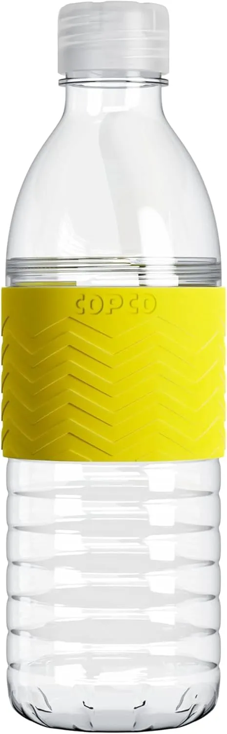 Copco Hydra 16.9 oz Water Bottle with Leak-Proof Lid - Tritan Reusable with Textured Grip Sleeve - BPA-Free, Shatter-Resistant, Dishwasher Safe for Travel, Gym, Work, Outdoors (Chevron Buttercream)