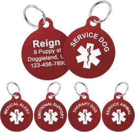 Custom Engraved Medical Alert ID Tags for Therapy Dogs, Therapy Animals, Service Dogs, Support and Service Animals, Personalized Identification Tag for Pets Collar and Harness
