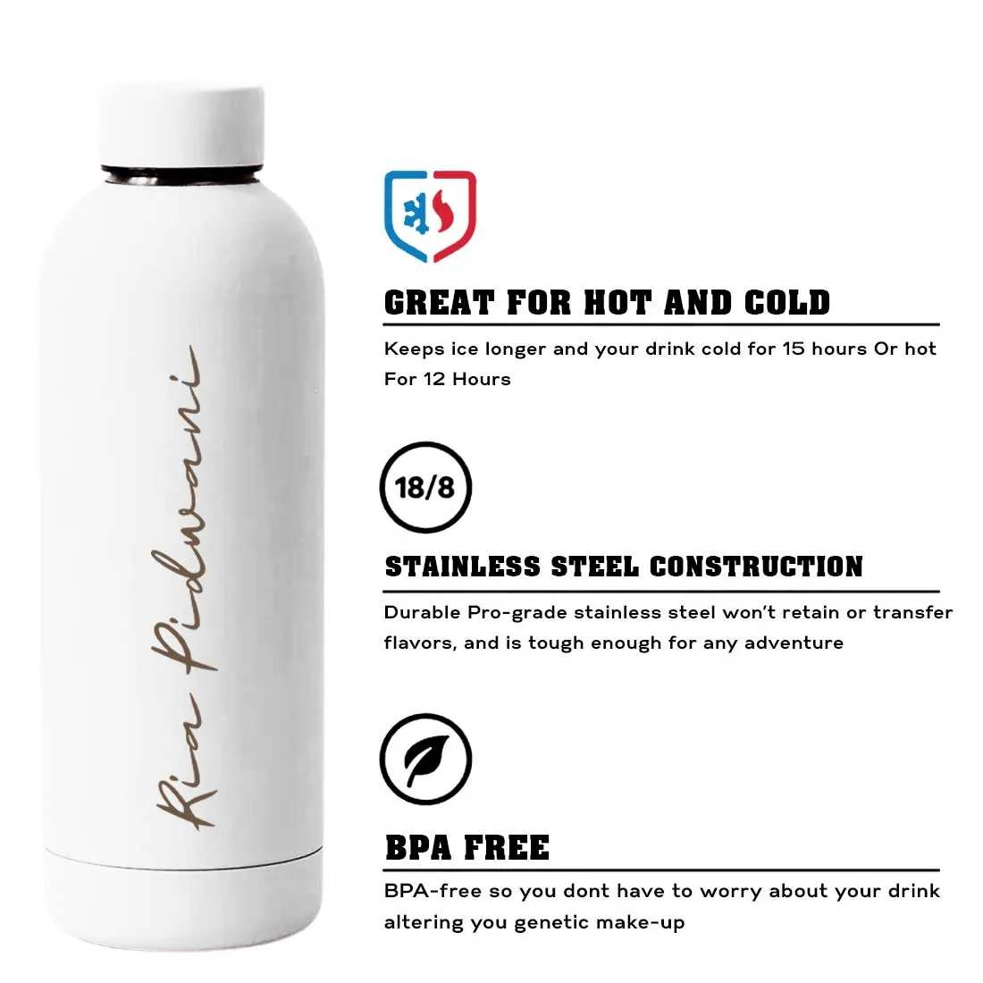 Customized Water Bottles with Names Stainless Steel Double Insulated Water Bottles for Travel Office Gym Home - BPA Free, Leakproof