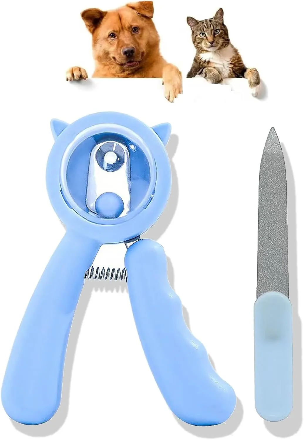 Dog Anti-Splash Pet Nail Clippers and Trimmer Set, Professional Stainless Steel Dog & Cat Nail Clippers with Safety Guard, Nail File, and Non-Slip Handle for Safe, Painless Grooming at Home, Blue
