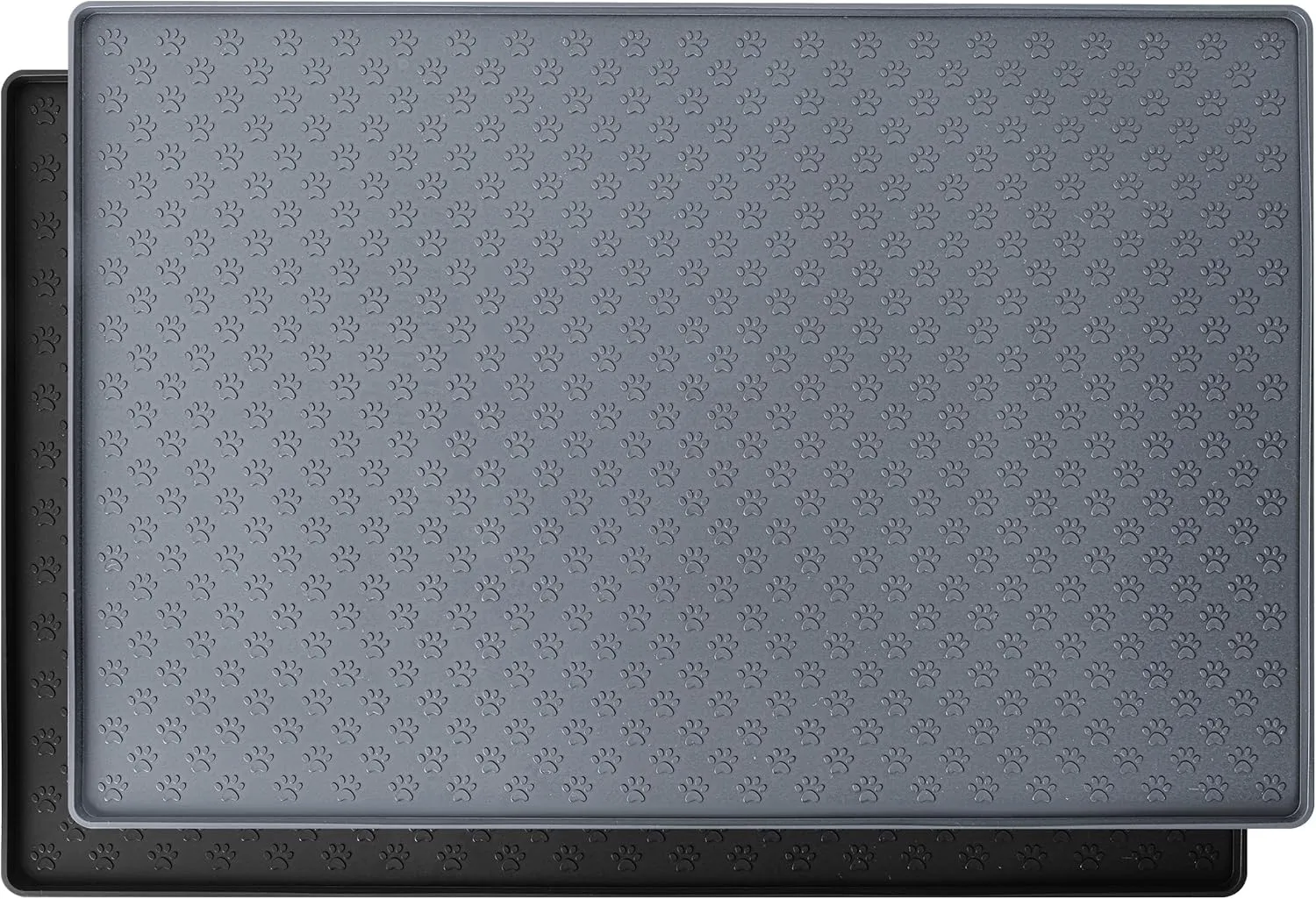 Dog Cat Feeding Mat for Food and Water 23.6" x 15.7" Silicone Waterproof Pet Mat With Raised Edges to Prevent Spills (Silicone-Grey)