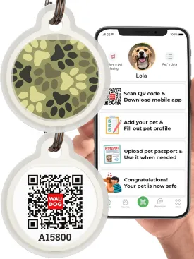 Dog Tags for Pets - Silicone QR Code Pet ID Tags for Dogs & Cats - Silent Dog Name Tag and Cat Name Tag for Your Pet - Puppy Name Tag for Dog Collar - Dog Identification Tags (Camo-L)