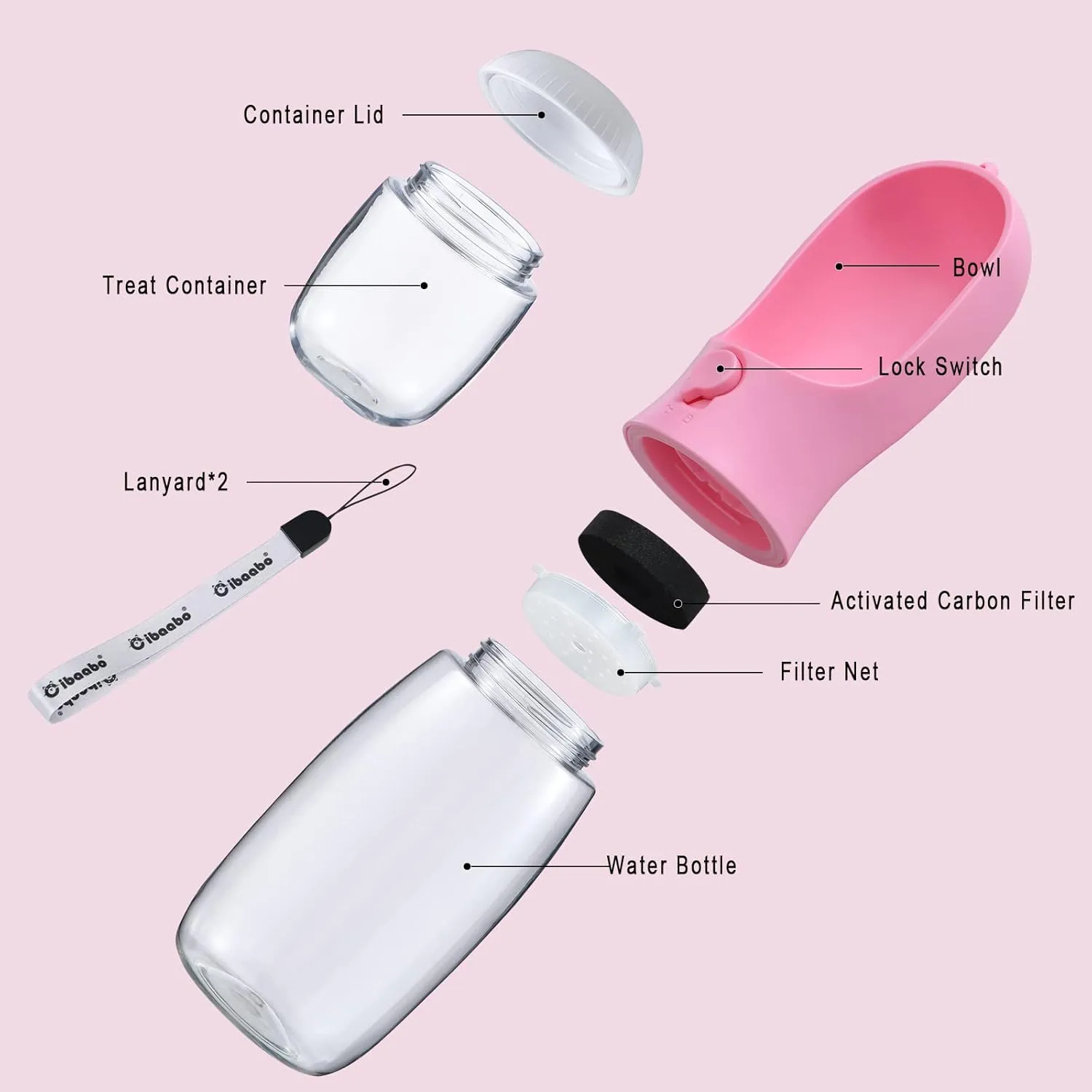 Dog Water Bottle with Food Container, Travel Puppy Water Bowl, Portable Pet Dispenser, Puppy Essentials for Walking and Hiking