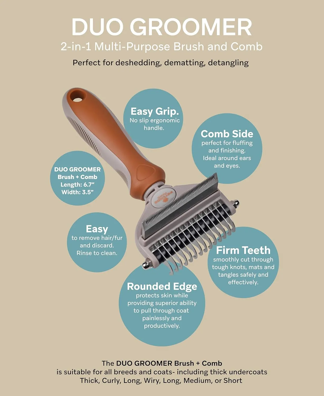 Duo Dog Shampoo & Conditioner with Grooming Dog Brush - Luxury Care for Your Furry Friend - Improve Your Pet Beauty Routine with Shampoo & Conditioner for Natural Grooming - Terra/Medium