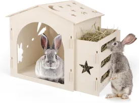 Extra Large Rabbit House & Rabbit Hay Feeder, Indoor Bunny House with Bunny Hay Feeder, Small Animal Houses & Habitats and Guinea Pig Hay Feeder