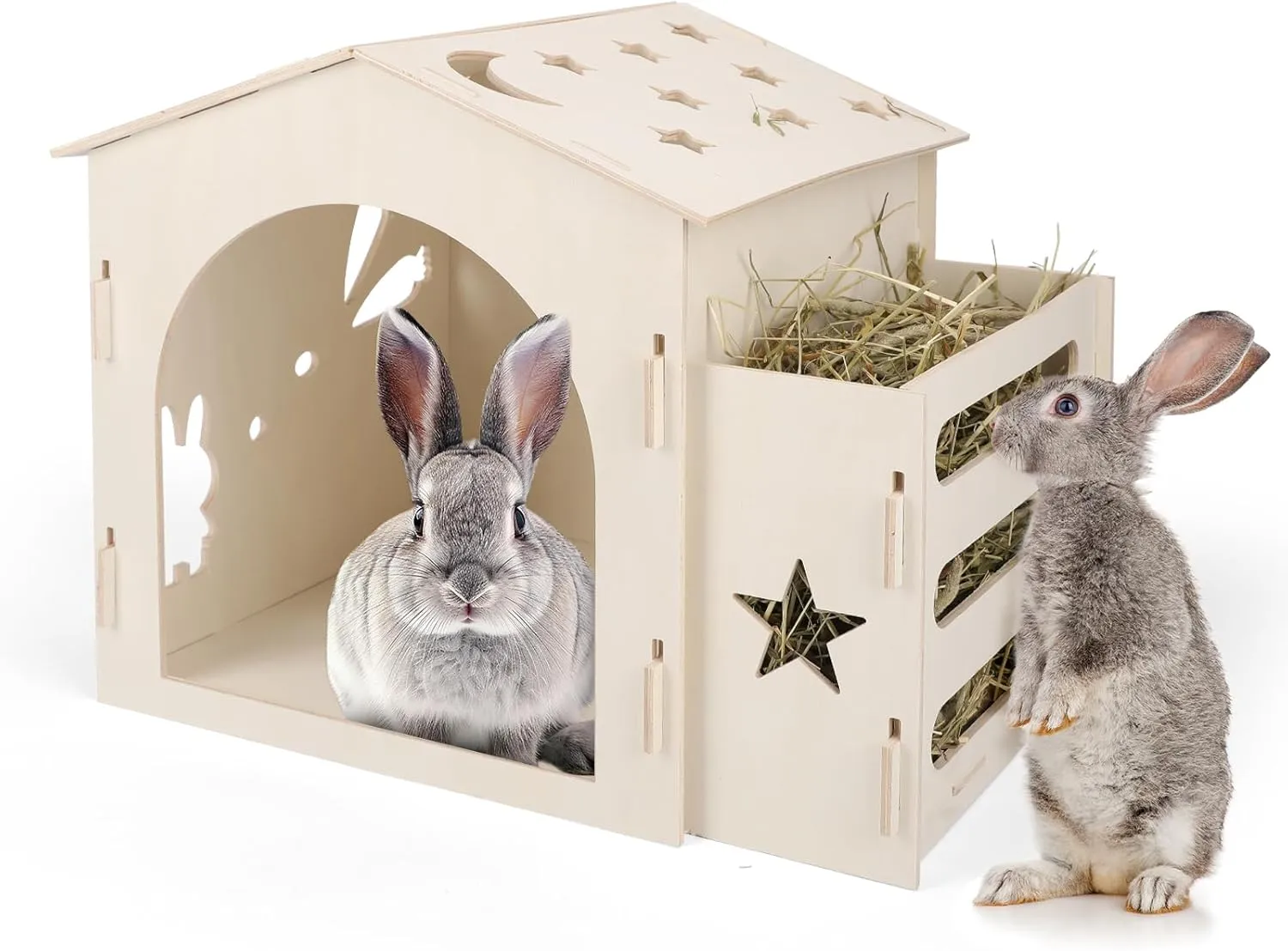 Extra Large Rabbit House & Rabbit Hay Feeder, Indoor Bunny House with Bunny Hay Feeder, Small Animal Houses & Habitats and Guinea Pig Hay Feeder